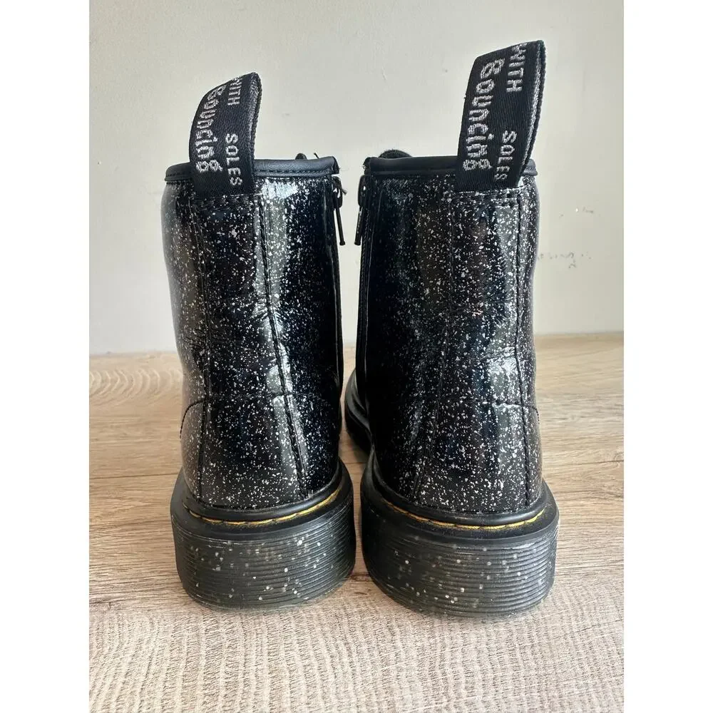 Dr. Marten's Junior Lace Up Fashion Combat Boot Black Cosmic Glitter US 4 1460